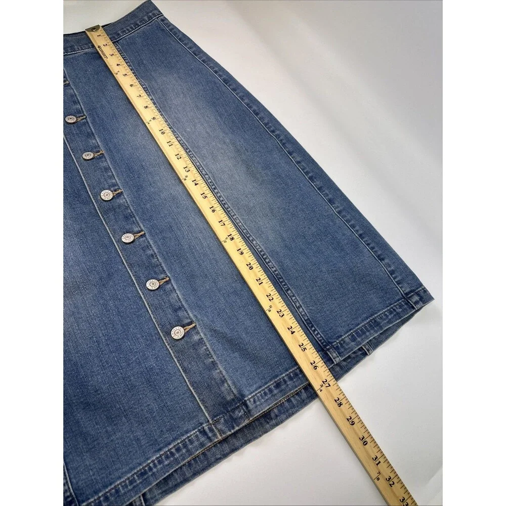 Express Jeans Denim Midi Skirt Button Front A-line Western Country Boho Women 14